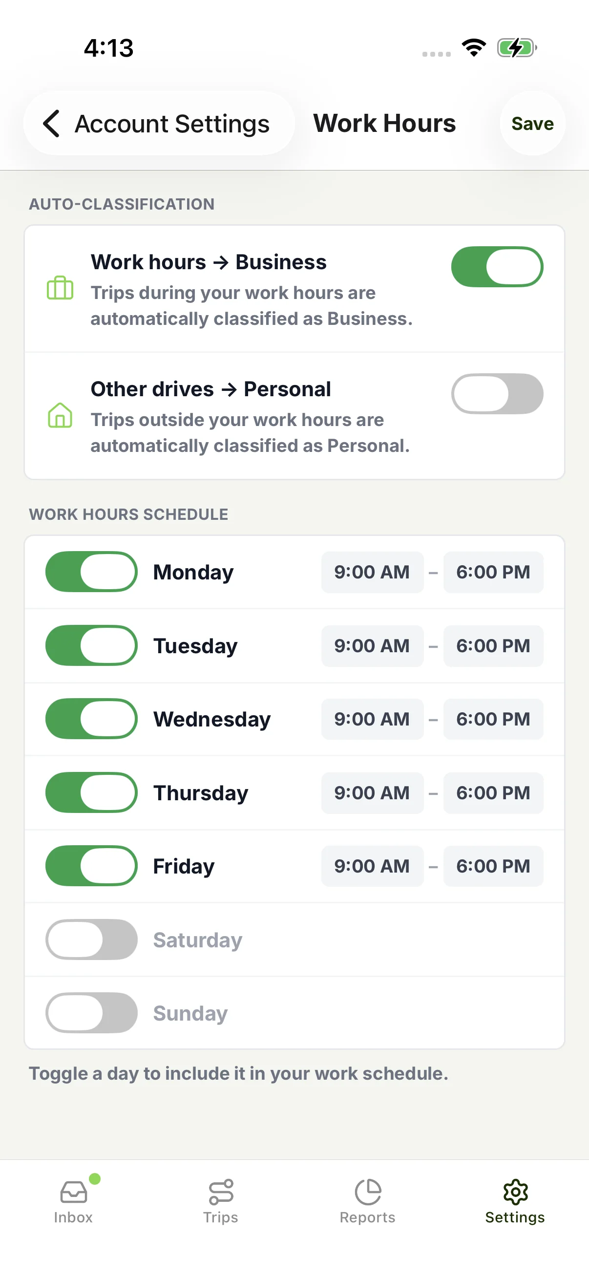 Work hours schedule